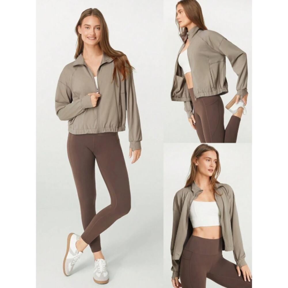 NWT SHEIN Glowmode Women’s Athletic Stretch Comfort Full Zip Jacket Size S Beige